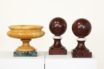 Lot 21 - A pair of Rouge Griotte marble balls