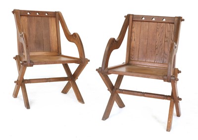 Lot 33 - A pair of oak Glastonbury chairs