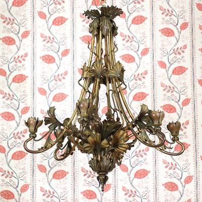 Lot 186 - An Art Nouveau brass and gilt metal gasolier