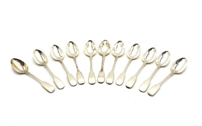 Lot 4 - A set of eleven silver Fiddle pattern serving spoons