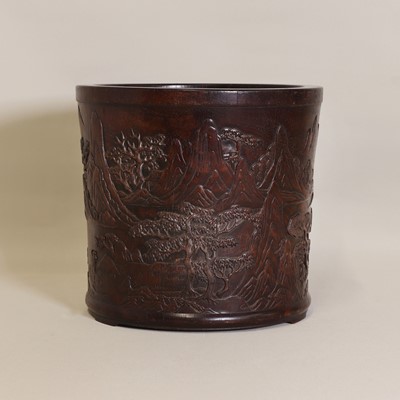 Lot 116 - A Chinese wood brush pot