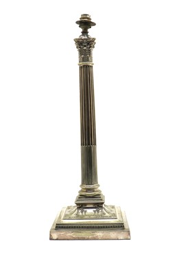 Lot 26 - A silver plated Corinthian column table lamp