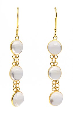 Lot 119 - A pair of moonstone drop earrings