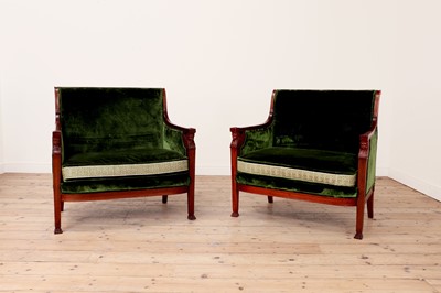 Lot 549 - A pair of Egyptian Revival mahogany marquise chairs