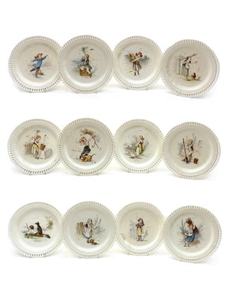 Lot 46 - A cased set of twelve Minton creamware nursery plates
