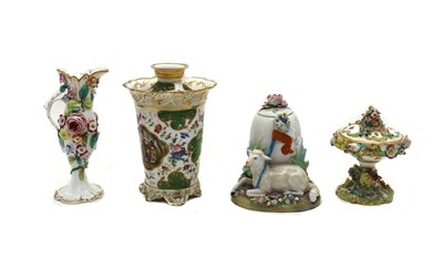 Lot 34 - A Continental porcelain potpourri urn vase and cover