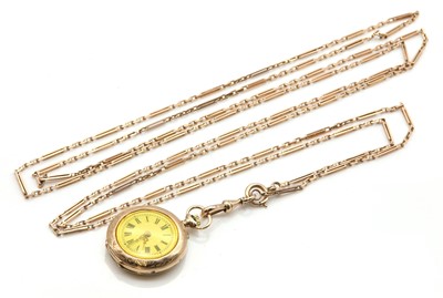 Lot 110 - A Swiss gold fob watch