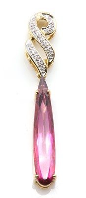 Lot 312 - An 18ct gold rubellite tourmaline and diamond pendant