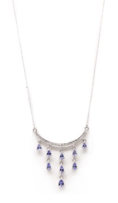 Lot 292 - A white gold tanzanite and diamond necklace