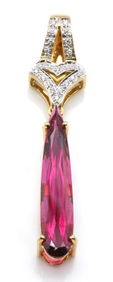 Lot 302 - An 18ct gold rubellite tourmaline and diamond pendant