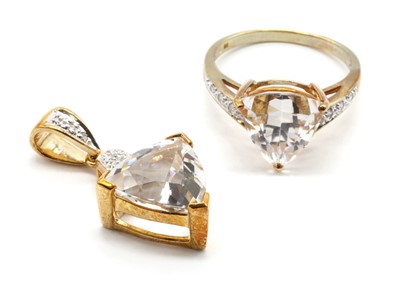 Lot 220 - A 9ct gold petalite and diamond ring and pendant suite