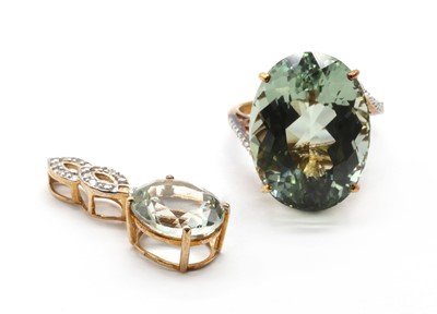 Lot 223 - A 9ct gold prasiolite quartz and diamond ring
