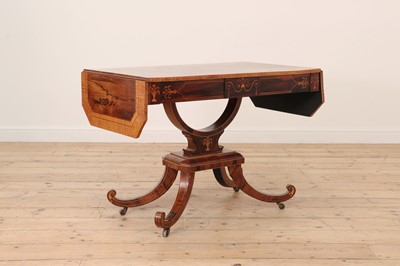 Lot 588 - A George III rosewood, satinwood and kingwood sofa table