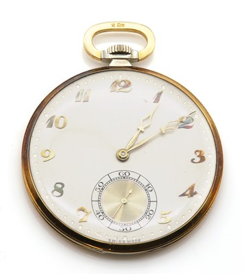 Lot 560 - An Art Deco 18ct yellow and white gold Movado open faced pocket watch
