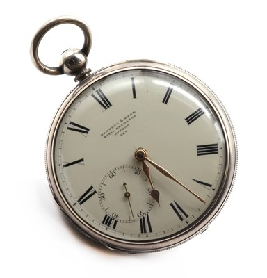 Lot 484 - A sterling silver Bentley & Beck key wind pocket watch