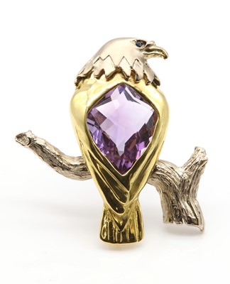 Lot 388 - An 18ct gold amethyst set eagle brooch, by Harriet Glen