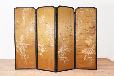 Lot 134 - An ebonised softwood four-fold screen