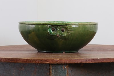 Lot 248 - A large green-glazed stoneware owl-form bowl