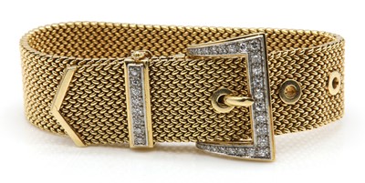 Lot 226 - A two colour gold diamond set jarretière bracelet, by Carl Bucherer