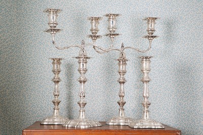 Lot 359 - A pair of silver two-light candelabra
