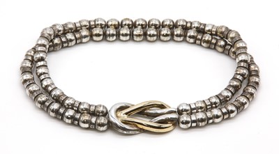 Lot 236 - A Greek silver and gold two row bead necklace, by Zolotas