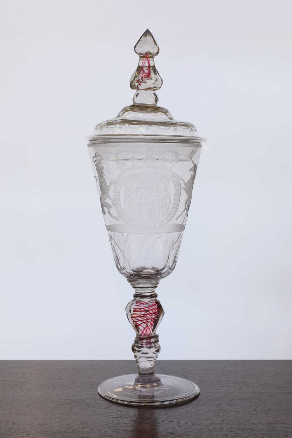 Lot 292 - A Bohemian engraved glass cup and cover