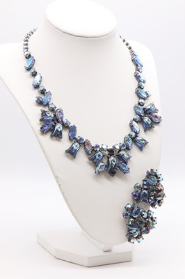 Lot 243 - A 'blue tulip' paste necklace and earrings suite, by Elsa Schiaparelli, c.1948