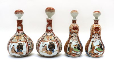 Lot 53 - A pair of Japanese Kutani bottle vases