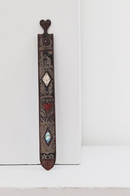 Lot 494 - A baleen bone and mother-of-pearl inlaid sailor's stay busk
