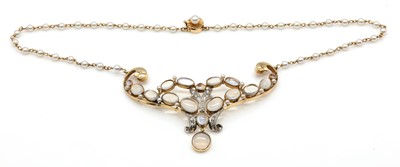 Lot 217 - A Continental moonstone, seed pearl, diamond and cultured pearl necklace