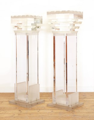 Lot 305 - A pair of large lucite chess 'king' and 'queen' stands
