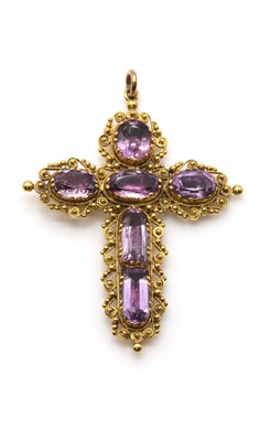 Lot 1 - A Regency amethyst cannetille cross pendant