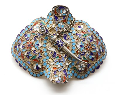 Lot 139 - A Russian silver gilt cloisonné enamel belt buckle