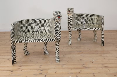 Lot 101 - A pair of carved wooden papier mâché and painted chairs