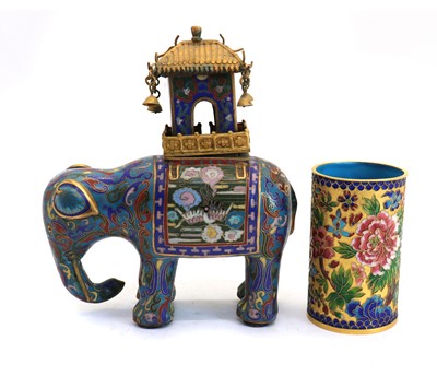 Lot 132 - A Chinese cloisonné elephant