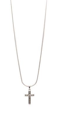 Lot 151 - An 18ct white gold diamond set cross pendant