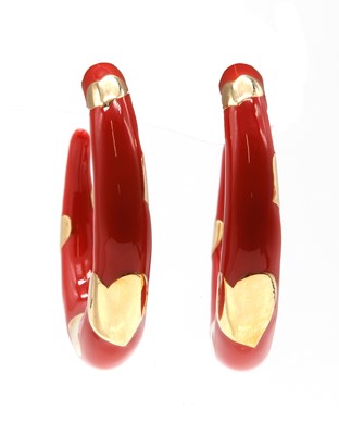Lot 507 - A pair of gold and enamel hoop earrings, by Alison Lou