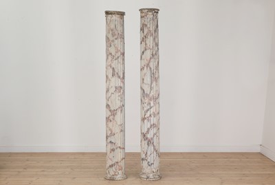 Lot 414 - A pair of painted pine and faux marble fluted columns