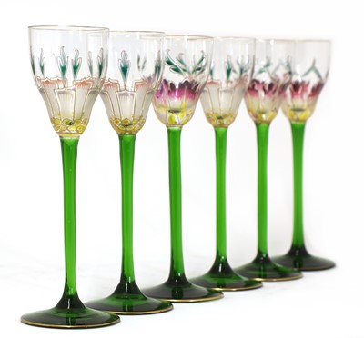 Lot 1 - A set of six Theresienthal Glassworks 'flower form' liqueur glasses