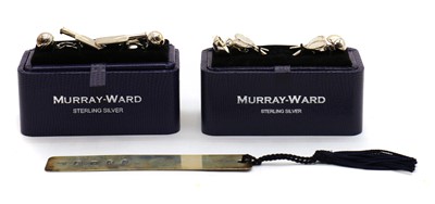 Lot 25 - Two pairs of novelty 'Tennis' and 'Cricket' silver cuff links
