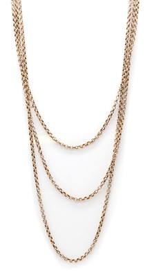 Lot 415 - A gold three row belcher link chain