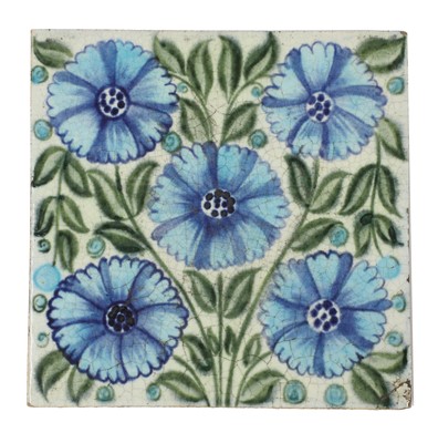 Lot 56 - A William De Morgan, Sands End Pottery, 'Bedford Park Daisy' tile