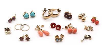 Lot 405 - Fourteen pairs of gold earrings
