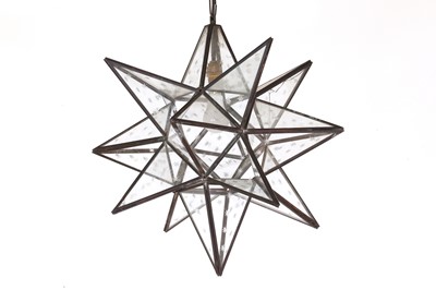 Lot 400 - A patinated metal and etched glass lantern
