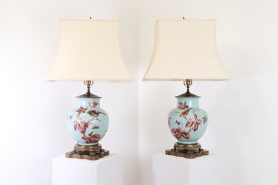 Lot 312 - A pair of Japanesque porcelain table lamps