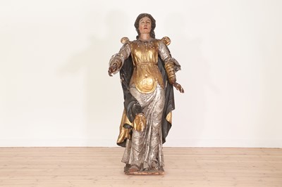 Lot 391 - A polychrome painted wooden figure of an angel