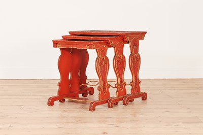 Lot 449 - A nest of red-lacquered tables in the Chinese style