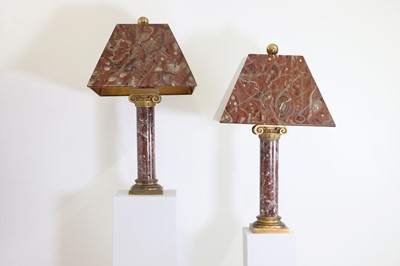 Lot 382 - A pair of marble column table lamps