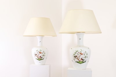 Lot 395 - A pair of porcelain table lamps by Herend