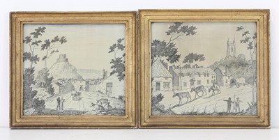 Lot 27 - A pair of black silk work pictures